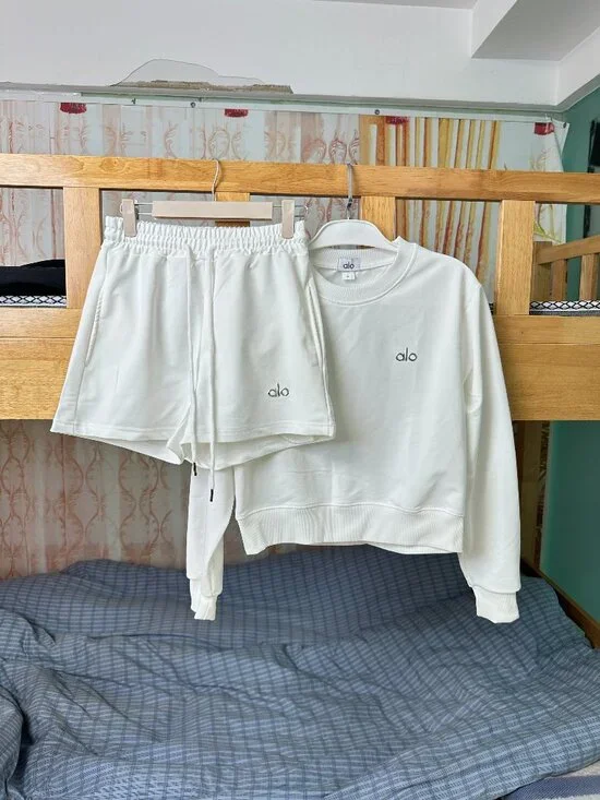 ALO White Sweatshirt and Shorts Set — Exceptional Quality, Size M - Picture 1 of 3